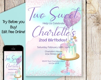 Two Sweet Birthday Invitation Second Birthday Invite Etsy