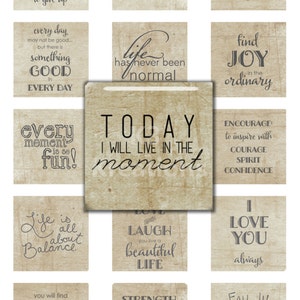 Inspirational Sayings 1x1 inch - Digital Collage Sheet Printable Instant Download  for Glass, Resin Square Pendants & Magnets sq1