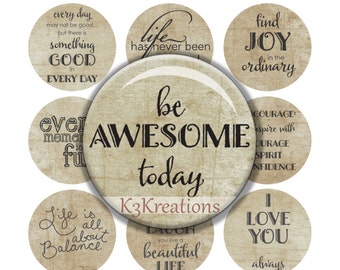 Kroonkurk Inspirerende Gezegden 1 Inch - Digitaal collageblad Afdrukbaar Instant Download sieraden-ambacht - Kroonkurk #1