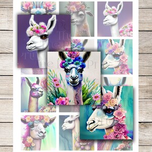 Llamas, Alpaca, Fantasy Collage, Llama Collage, Instant Download, 2 inch Digital Collage Sheet