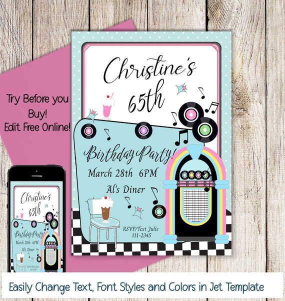 50's Birthday Invitation Jukebox Sock Hop Invite Diner | Etsy