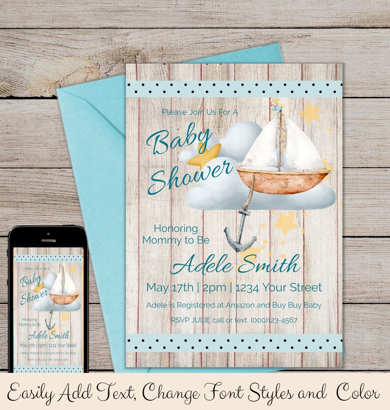 Editable Boat Baby Shower Invitation Nautical Baby Shower Etsy
