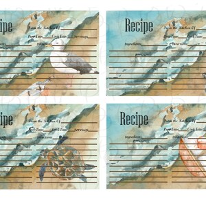 Beach Recipe Cards, Seashore Cards, Turtle Recipe Cards, 4x6 Printable ...