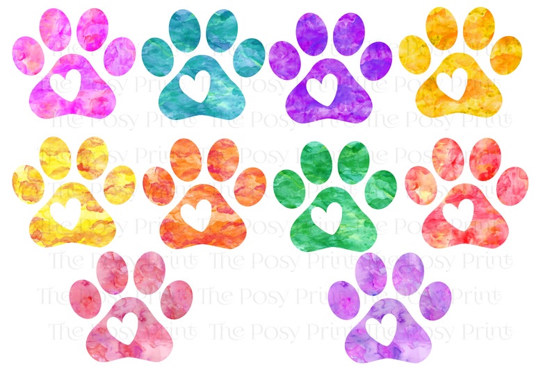 Paw Print Heart Watercolor Clipart Heart Clip Art Printable | Etsy