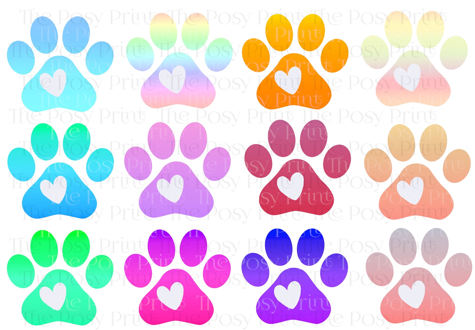 Paw Print Heart Clipart Heart Clip Art Gradient Clipart Etsy