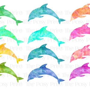 Watercolor Dolphin Clipart, Ocean Life, Printable Clip Art, 12 Dolphin Bundle, Instant Download