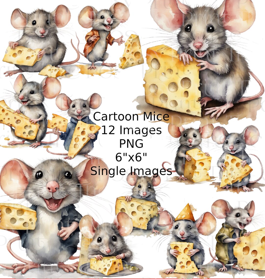 Adorable Mouse Clipart, Mouse and Cheese Clipart, Printable Clip Art