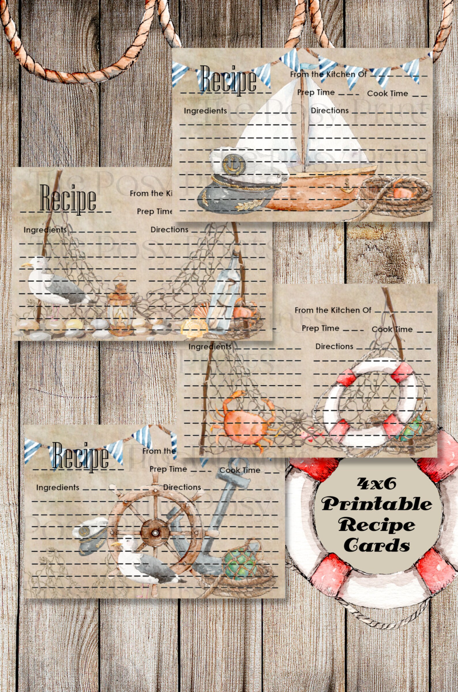 Nautical Recipe Cards Boating Recipe Cards 4x6 Printable - Etsy