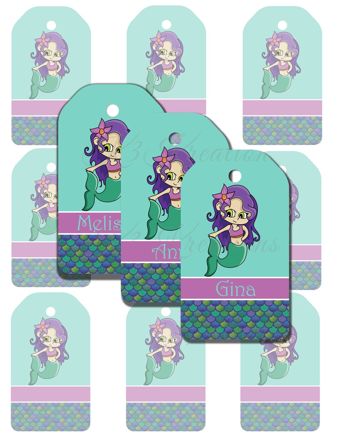 Mermaid Gift Tags Editable, Birthday Party, Thank You Tags, Digital Tag, Journaling ...