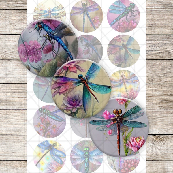 Dragonfly, Fantasy Collage, Cabochon Images, Dragonfly Collage, Instant Download, 1 inch Digital Collage Sheet,