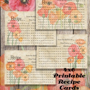 Poppy Recipe Cards Watercolor Flowers Mother's Day - Etsy