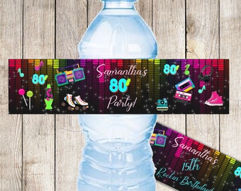 80's Invitation Water Bottle Labels, Back to the 80's, Any Age, Editable Water Bottle Labels, 8x2 inch, Edit Online, Printable Download