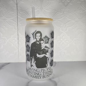 Supernatural 16 oz Glass Tumbler, Sam and Dean Winchester Cup, supernatural gift, Frosted Cup