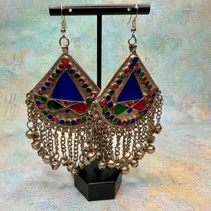 Vintage Afghan Kuchi Tribal Triangular Bell Earrings