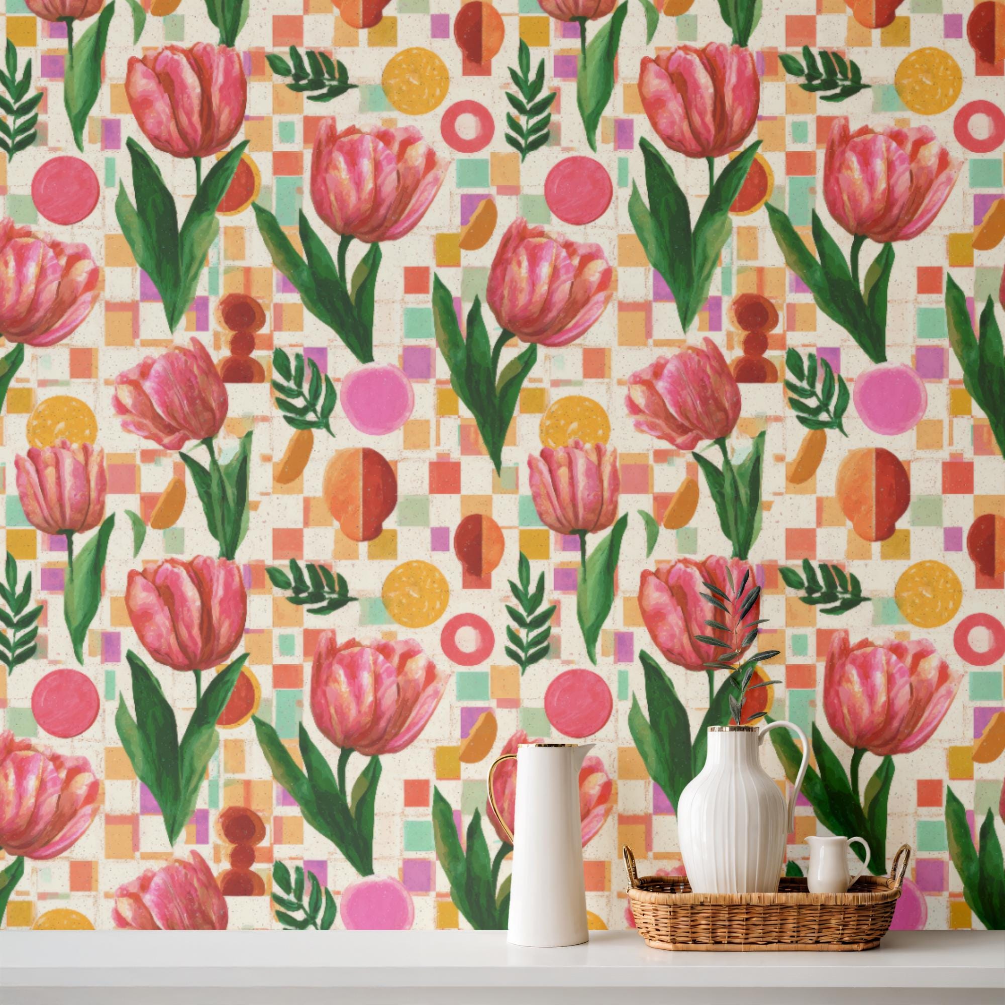 Tulip Floral Seamless Pattern Pink Tulips Digital Paper, Abstract ...