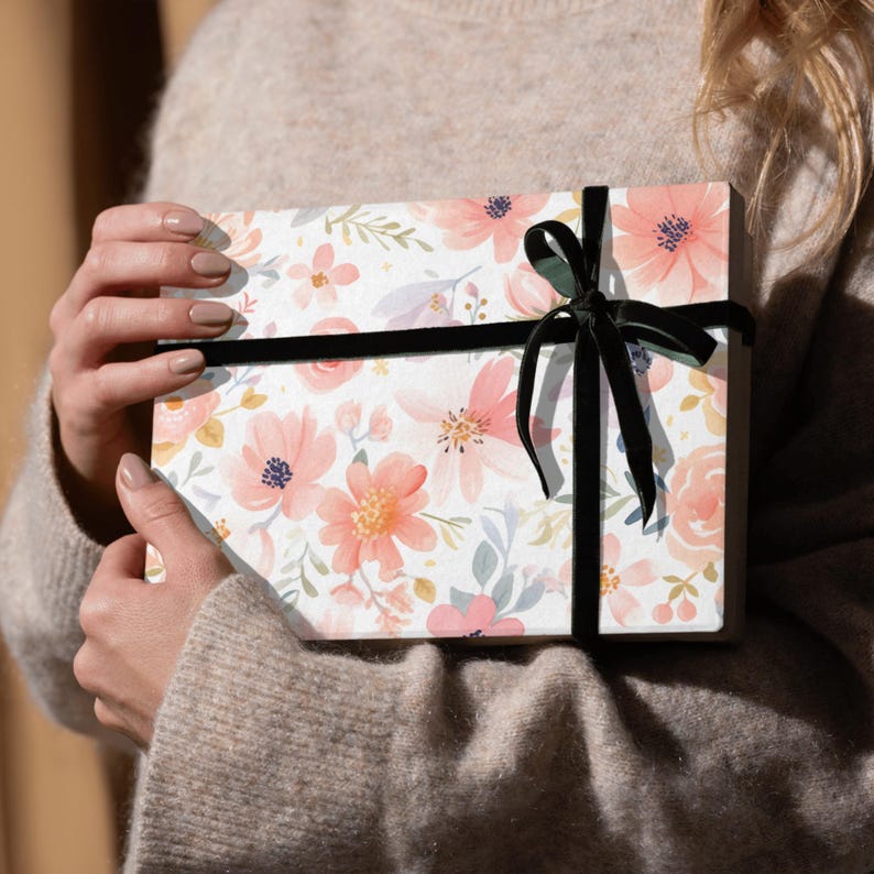 Peach Pink Floral Seamless Pattern, Watercolor Flower Digital Paper ...