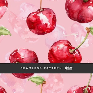 Cherries Seamless Pattern Digital Paper for Sublimation Cute Cherry Fabric Design Repeating Summer Background Cherry Digital Paper Scrapbook