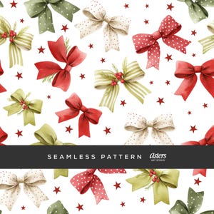 Coquette Christmas Bows Seamless Pattern Bows Christmas Ribbons Digital Paper Coquette Pattern Watercolor Coquette Bows Christmas Patterns