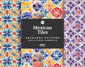 Mexican Tile Seamless Pattern Bundle Mexican Talavera Digital Paper Mexican Tiles Repeating Background Spanish Tiles Pattern Commercial Use