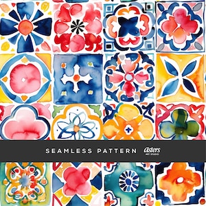Mexican Tile Seamless Pattern | Talavera Digital Paper for Tumbler Wrap Sublimation | Repeat Background Spanish Tile Pattern Commercial Use