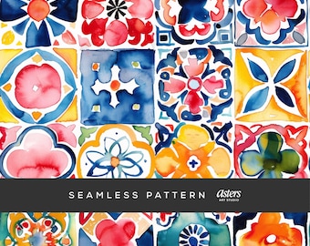 Mexican Tile Seamless Pattern | Talavera Digital Paper for Tumbler Wrap Sublimation | Repeat Background Spanish Tile Pattern Commercial Use