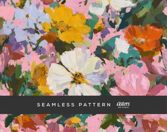 Schilderachtig naadloos bloemenpatroon, gedurfde bloem digitaal papier, abstracte penseelstreekbloemen, kleurrijke tuinprint, artistiek stofontwerp