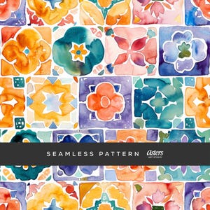 Talavera Digital Paper Seamless Pattern | Mexican Tile Repeat Background PNG for Tumbler Wraps Sublimation Crafts Spanish Ceramic Art