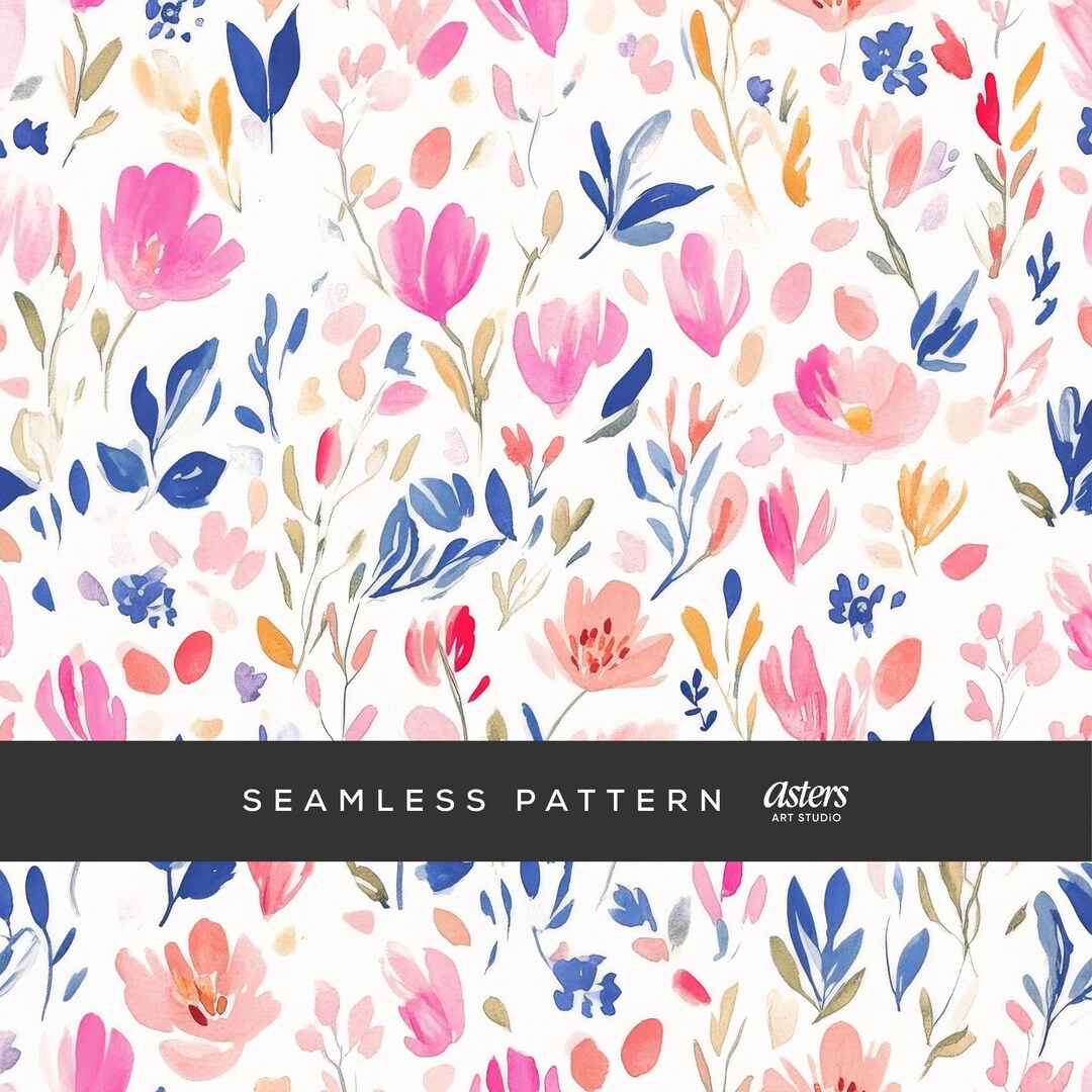 Pink Ditsy Floral Seamless Pattern, Watercolor Flowers Digital Paper ...