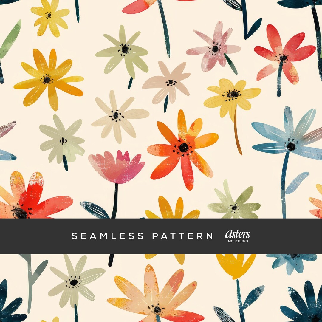 Ditsy Floral Seamless Pattern, Whimsical Retro Flowers Digital Paper ...