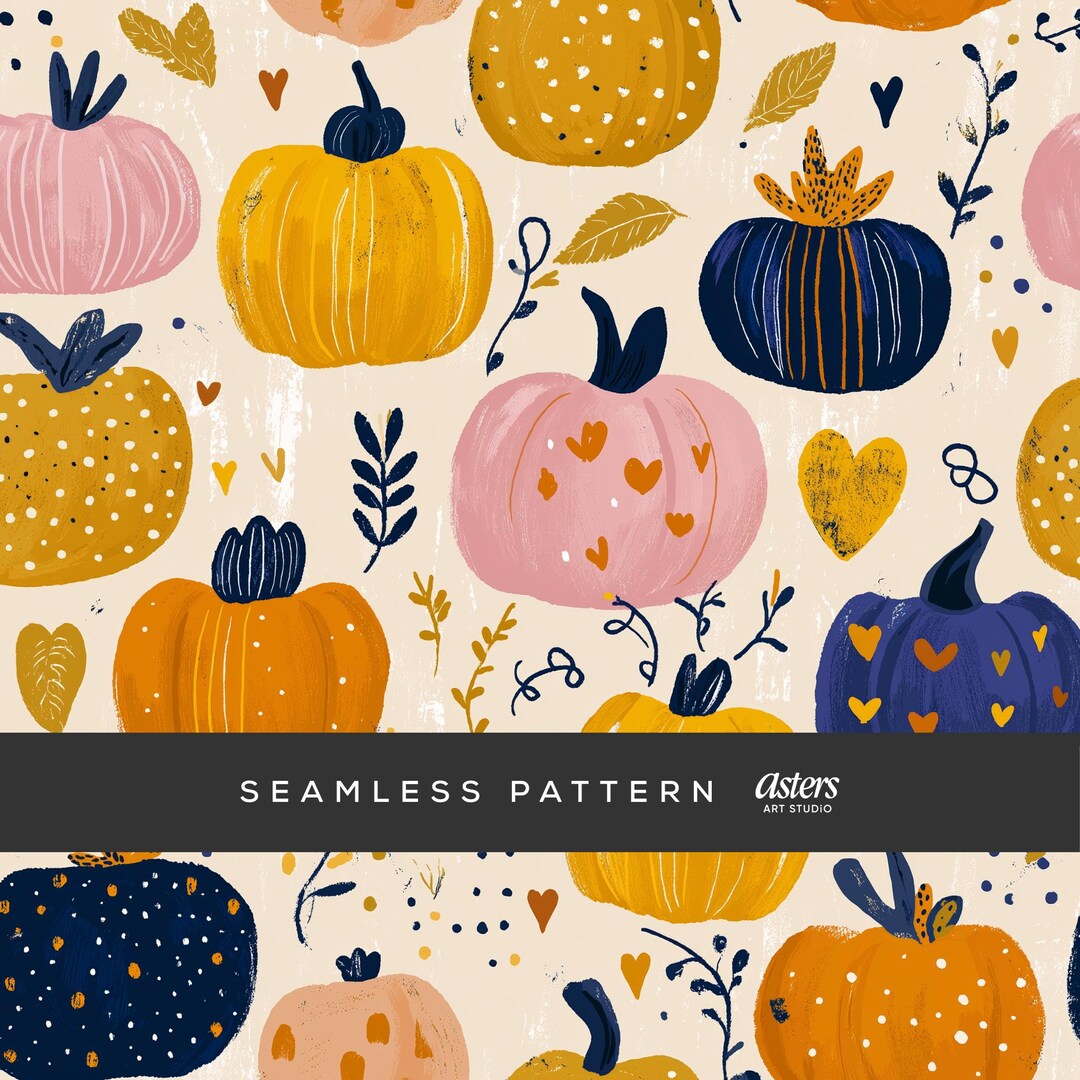 Painterly Pumpkin Seamless Pattern Fall Digital Paper Cute Autumn ...
