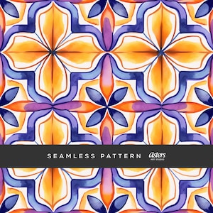 Mexican Tile Seamless Pattern, Watercolor Digital Paper, Vibrant Talavera Design, Surface Design, Repeat Background Art