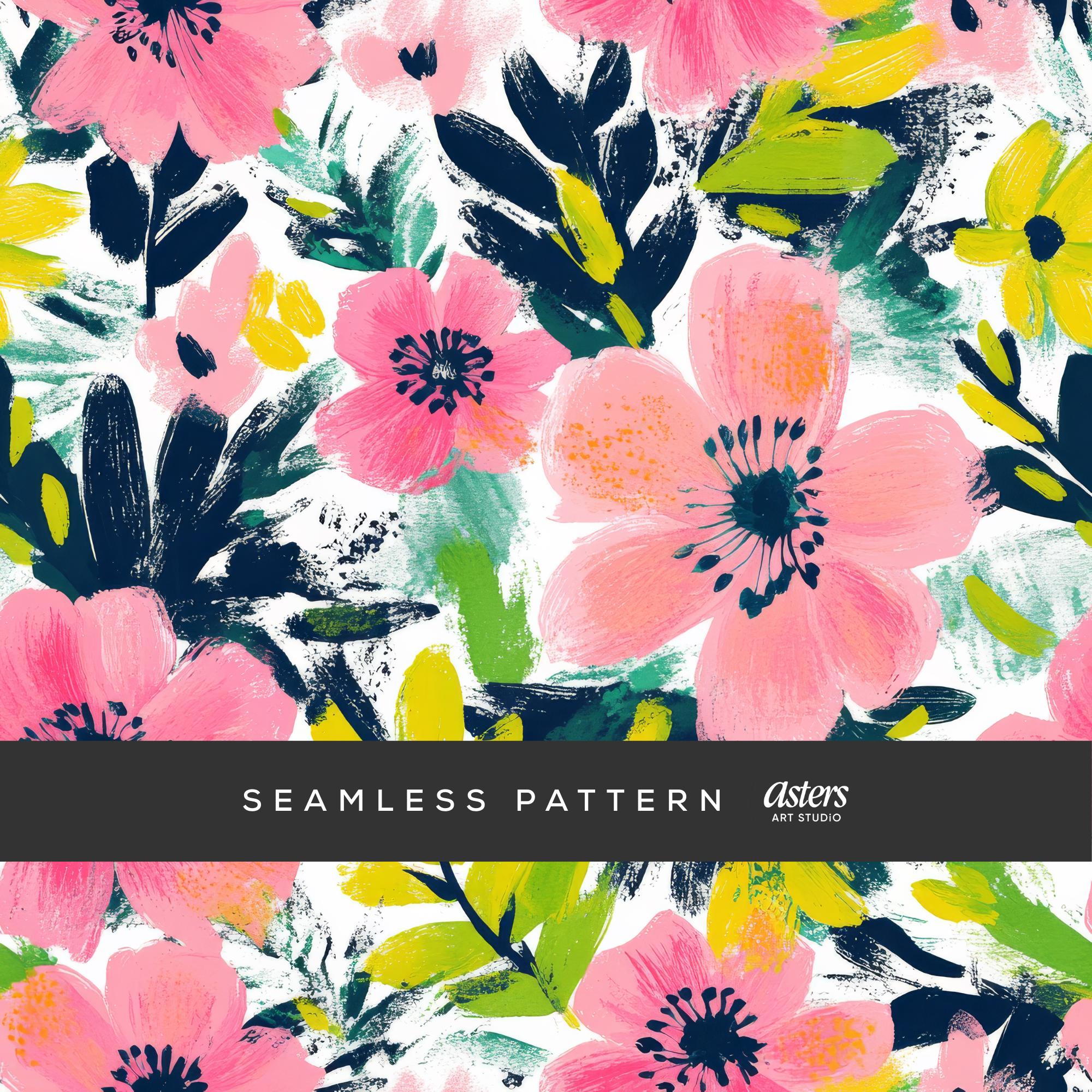 Painterly Pink Floral Seamless Pattern, Spring Flower Digital Paper ...