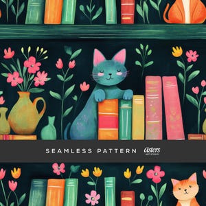 Gatos e livros padrão sem emendas gato de livro padrão sem emendas gatos de biblioteca livro de papel digital gatos padrões de fundo repetidos sem emendas