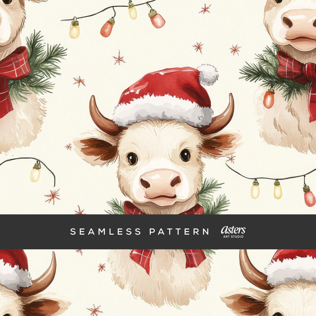 Highlander Cow Christmas Paper Digital Pattern Highland Cow Pattern ...
