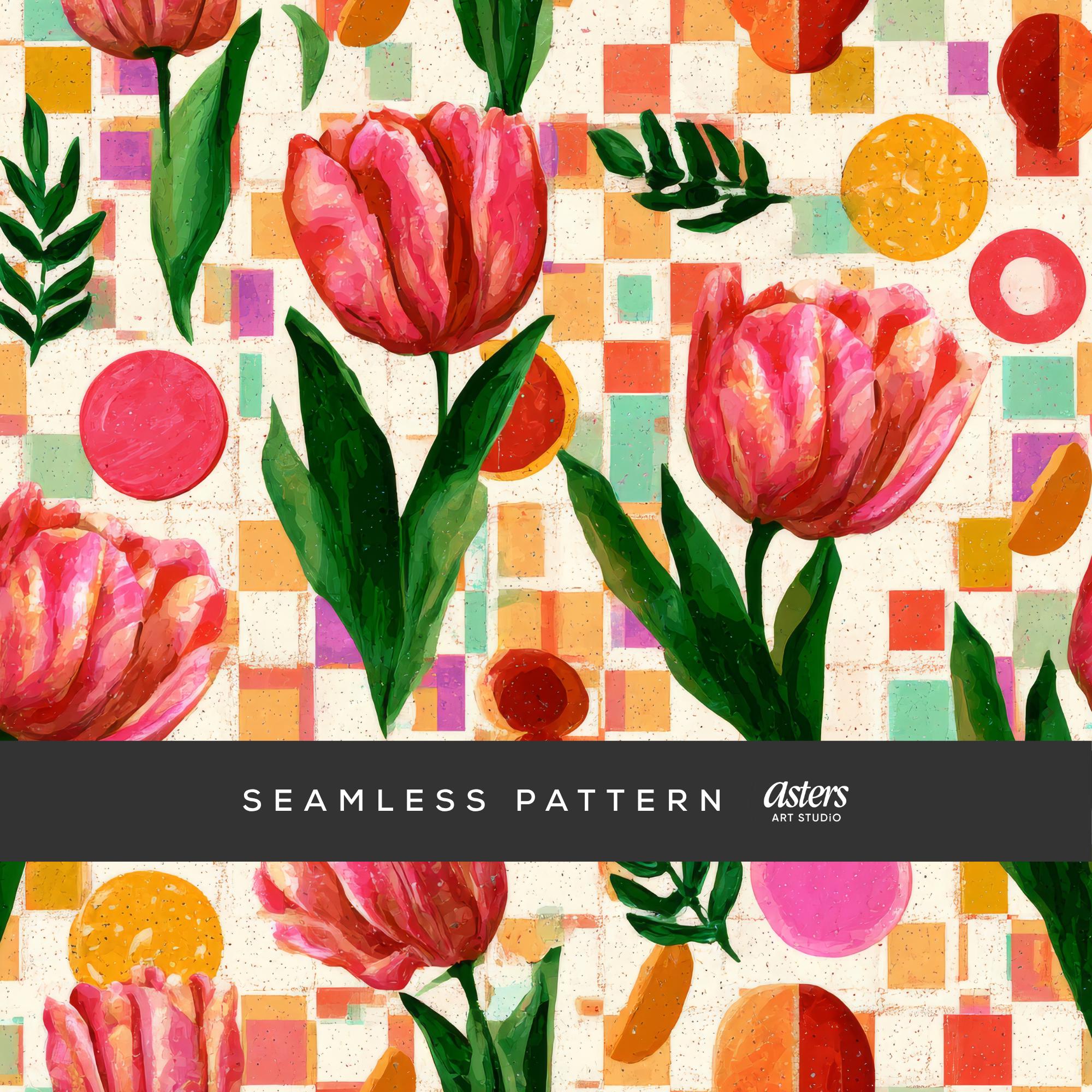 Tulip Floral Seamless Pattern Pink Tulips Digital Paper, Abstract ...