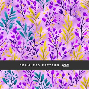 Lavender Ditsy Floral Seamless Pattern Digital Paper, Preppy Purple Botanical Print for Textile Design, Sublimation and Commercial Use