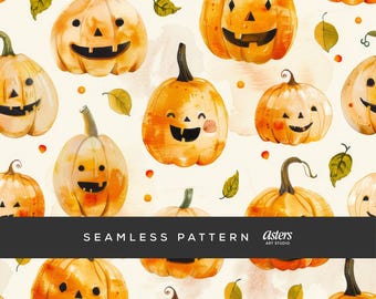 Naadloze aquarel pompoen patroon, schattig jack-o-lantaarn digitaal papier, halloween herfst achtergrond, herfst pompoen herhalen ontwerp oppervlak