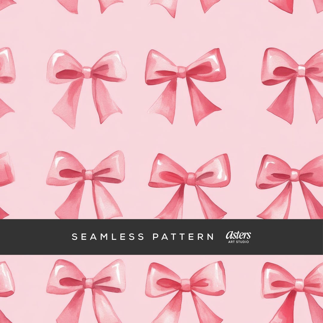 Coquette Pink Bow Seamless Pattern, Watercolor Ribbon Digital Paper ...