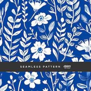 Seamless Blue Floral Pattern Blue Block Surface Design Blue Blooms Floral Pattern Fabric Designs Blue Florals Digital Paper Repeat Pattern