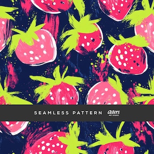 Erdbeeren Musterdesign Gouache Obst Beeren Digitales Papier Preppy Coquette Y2K Art für Tumbler Wraps Sublimation Wiederholung Hintergrund