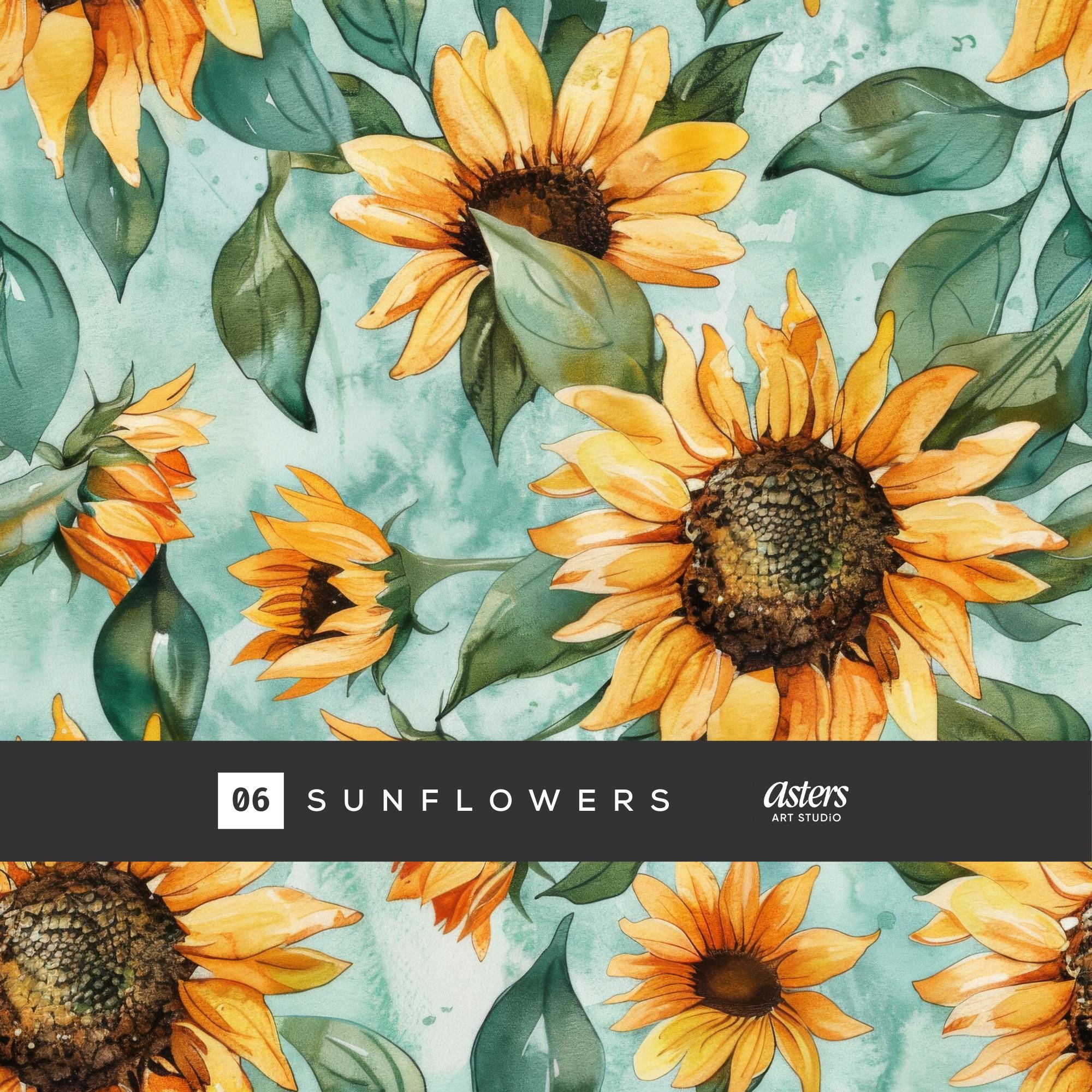 Sunflower Seamless Pattern Watercolor Sunflower Digital Paper Floral ...