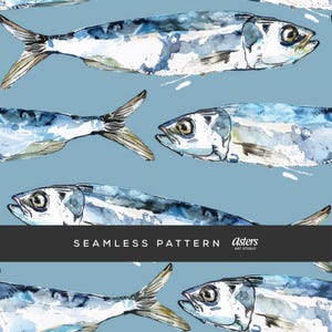 Fish Seamless Pattern Sardines Cute Fisherman Aesthetic Ocean Fish Sea Pattern Blue Fish Repeat Pattern Fish Digital Paper Seamless Pattern