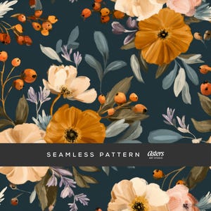 Stimmungsvolles Herbst-nahtloses mit Blumenmuster, gebrannte Orangencreme botanisches digitales Papier, elegante Herbst-Blumen, Weinlese-malerisches Oberflächendesign