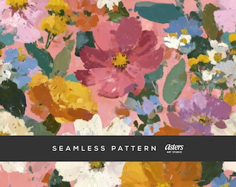 Painterly Wildflower Seamless Pattern, Bold Floral Digital Paper, Colorful Brushstroke Flowers, Artistic Garden Print, Summer Surface Print