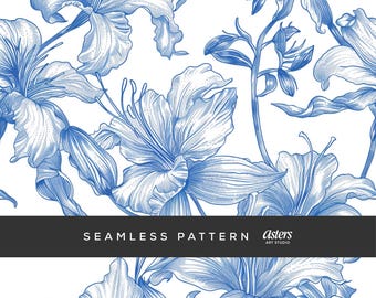 Seamless Pattern Toile De Jouy Blue Chinoiserie Pattern Blue Toile Digital Paper Seamless File Blue Toile Blue Wedding Toile Digital Paper