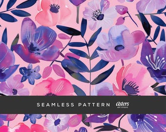 Roze en paars naadloze bloemmotief lente aquarel bloemen stof patroon aquarel bloemen herhalende achtergrond bloemen digitaal papier