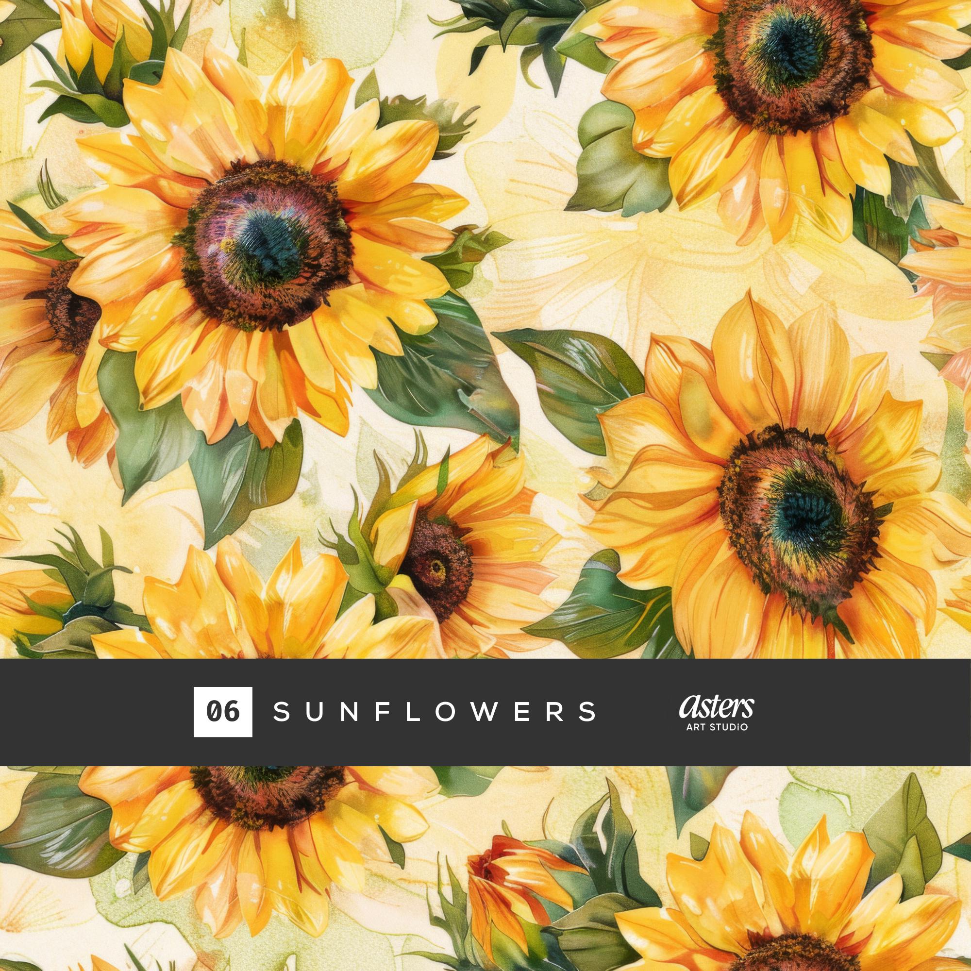 Sunflower Seamless Pattern Watercolor Sunflower Digital Paper Floral ...