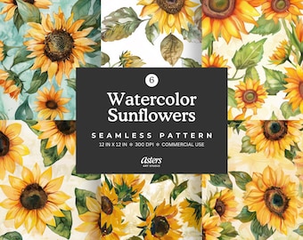 Sunflower Seamless Pattern Watercolor Sunflower Digital Paper Floral Pattern Sunflower Seamless Digital Paper Sunflower Summer Download