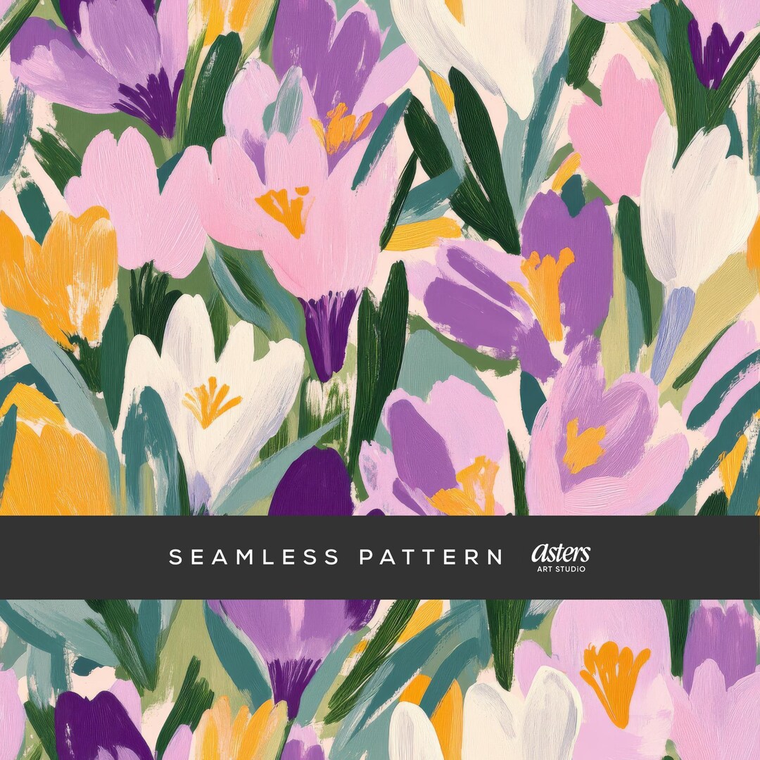 Crocus Flower Seamless Pattern Digital Paper, Hand-painted Spring ...