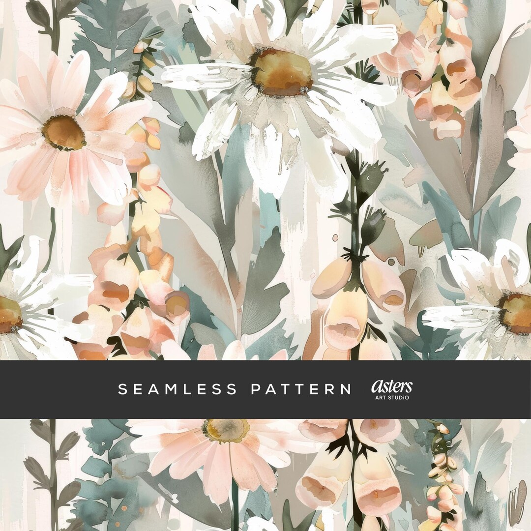 Vintage Blush Daisy Seamless Pattern, Neutral Floral Digital Paper ...